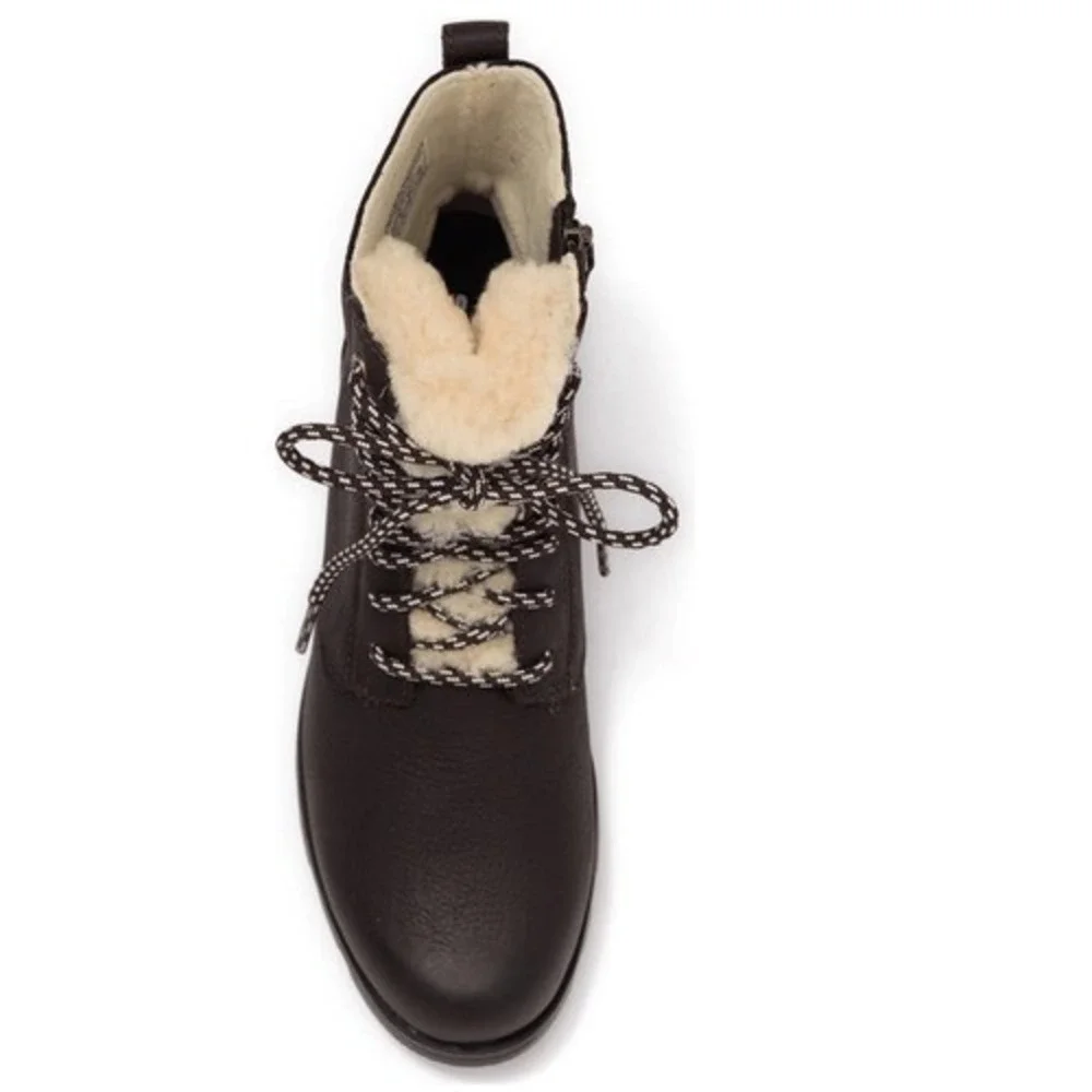 SOREL Emelie Genuine Shearling Lamb Fur Short‎ Lace-Up Boot, Brown, Size 11, NWT